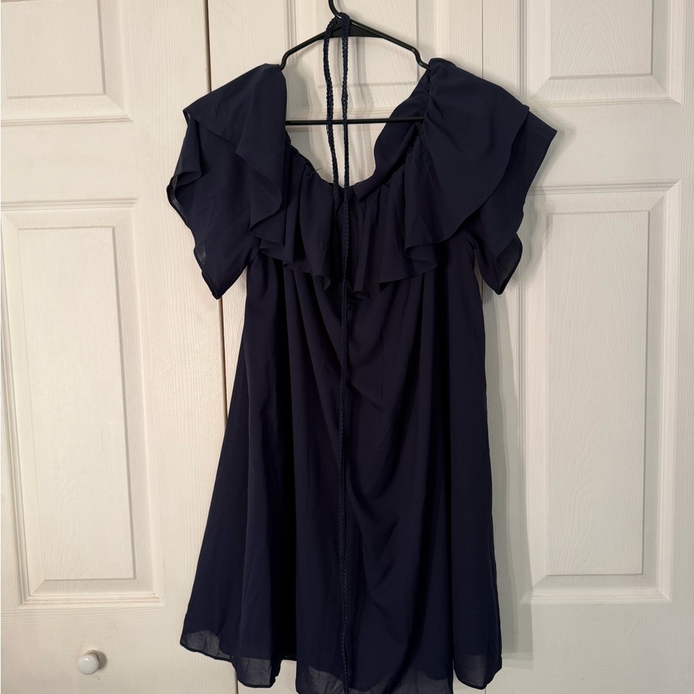 Elegant Navy Blue Ruffle Dress